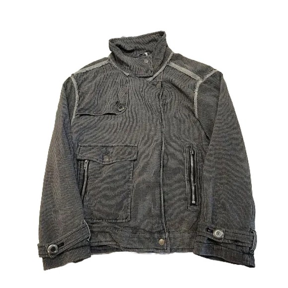 FREE PEOPLE Sz XS Gray Railroad Stripe Moto Jacket Soft Cotton Zippered - Picture 1 of 7